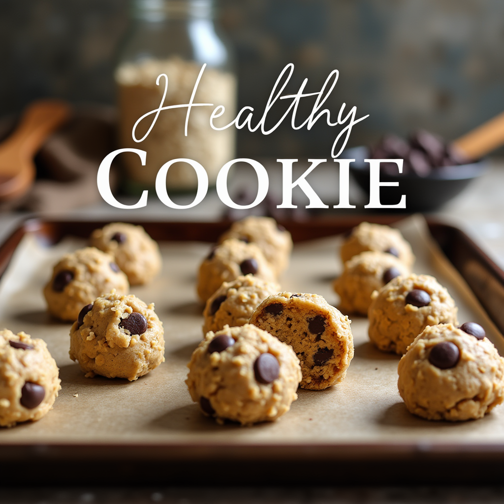 Healthy cookie dough made with almond flour, coconut oil, and chocolate chips in a rustic kitchen setting.